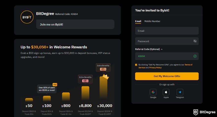 Quantum AI review: Bybit landing page.