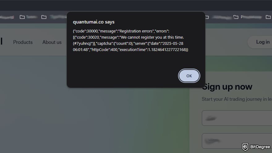 Quantum AI review: error message pop up.