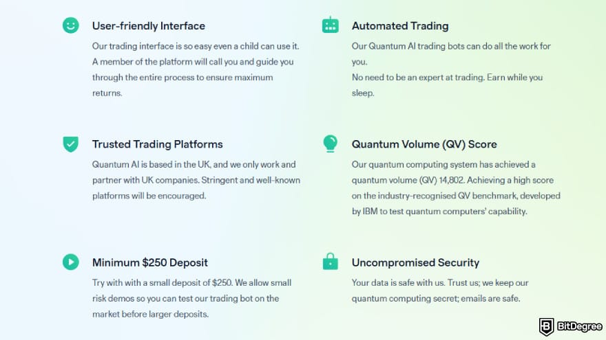 Quantum AI review: available features.