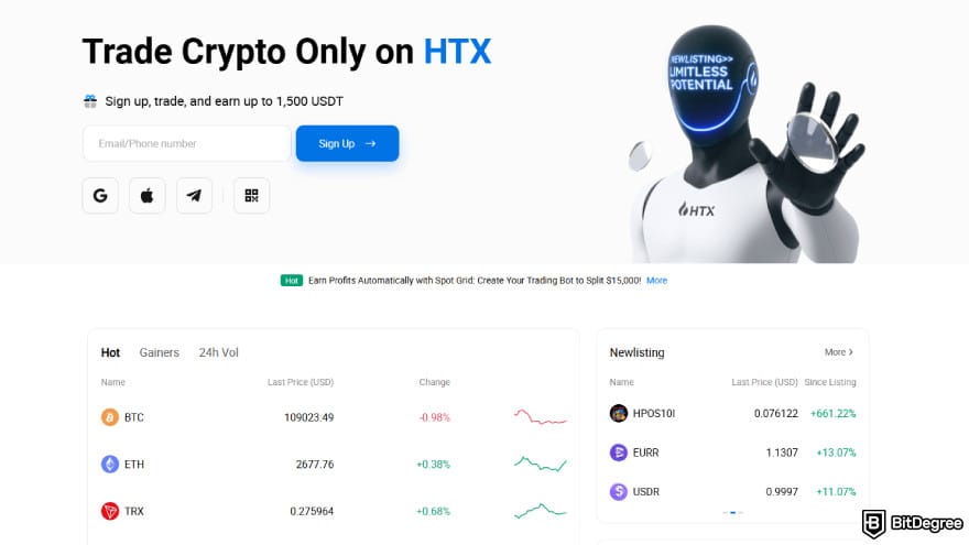 Quantum AI review: HTX landing page.