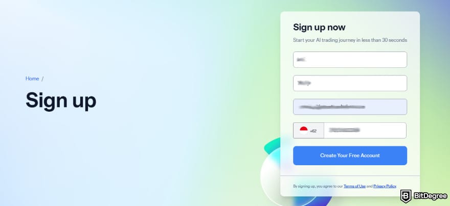 Quantum AI review: signing up process.