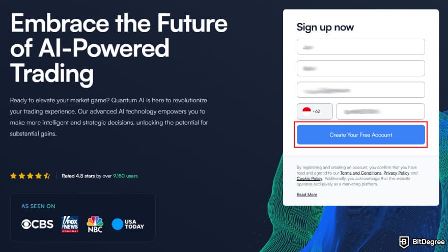 Quantum AI review: create an account.