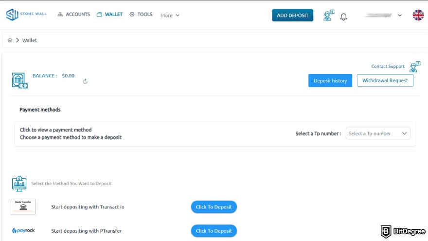 Quantum AI review: Stone Wall Capital wallet interface.