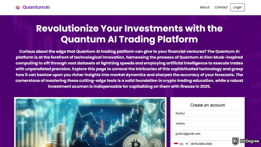 Quantum AI review: the landing page one of the websites.