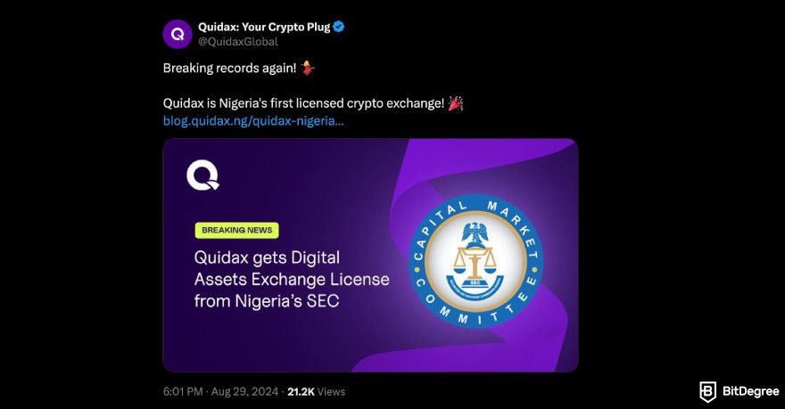 Quidax review: Quidax X post.