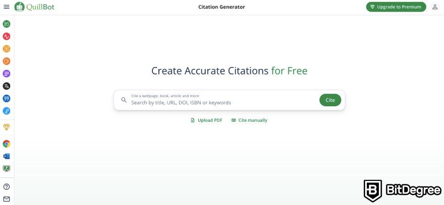 QuillBot AI review: QuillBot's Citation Generator page to generate citation.