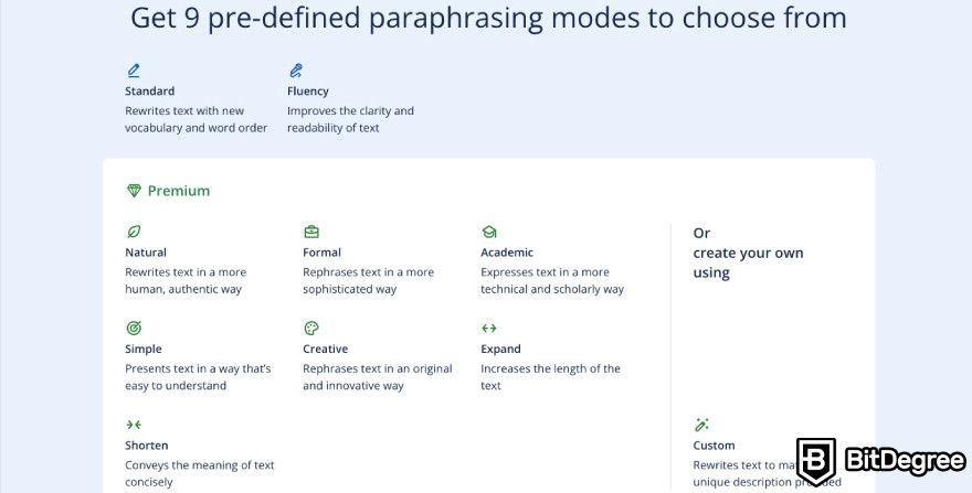 QuillBot AI review: QuillBot's Paraphraser modes.