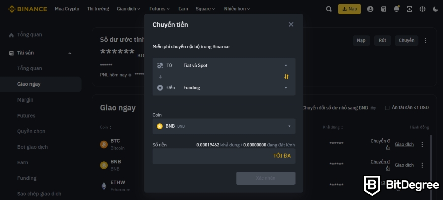 Quyền chọn Binance: Chuyển tiền.