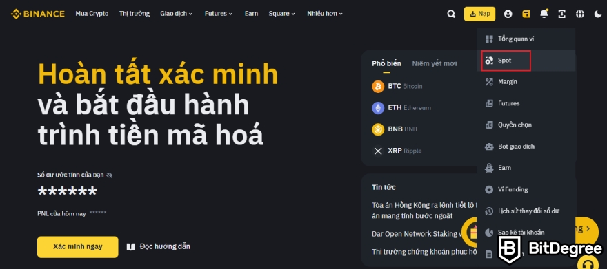 Quyền chọn Binance: Hoàn tất xác minh.