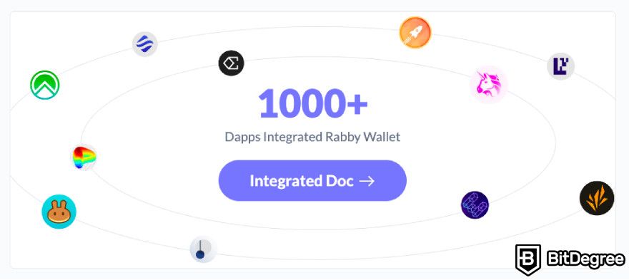 Rabby wallet review: a screenshot of Rabby wallet's dApp integrations description.