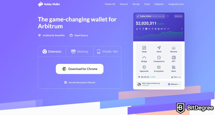 Rabby wallet review: a screenshot of Rabby wallet's landing page.