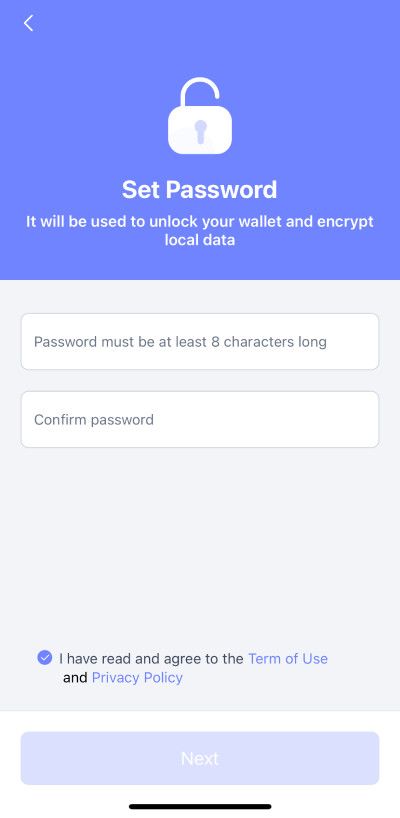 Rabby wallet review: a screenshot of Rabby wallet's password creation screen.