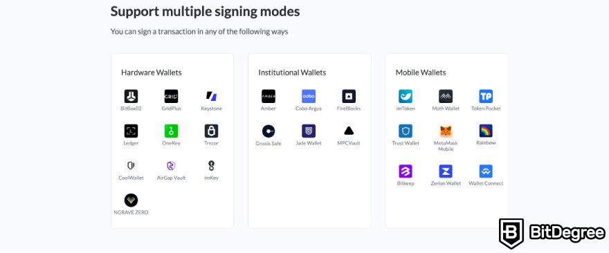 Rabby wallet review: a screenshot of Rabby wallet's multisig integrations.