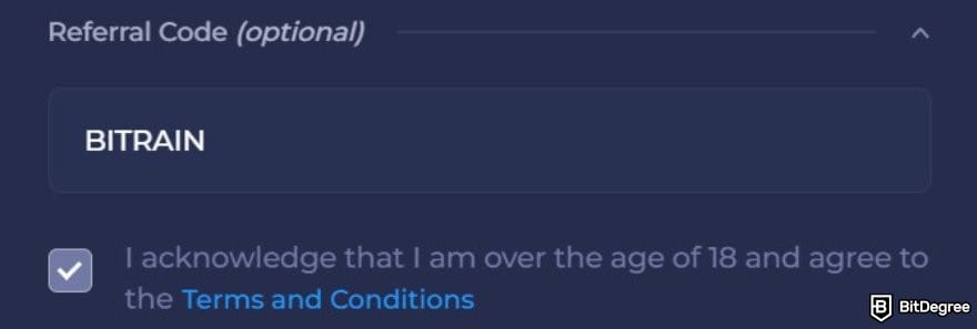 Rainbet promo code: the referral code field during Rainbet sign up process. Rainbet promo code: the referral code field during Rainbet sign up process.