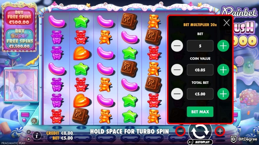 Rainbet review: adjust your bet settings.