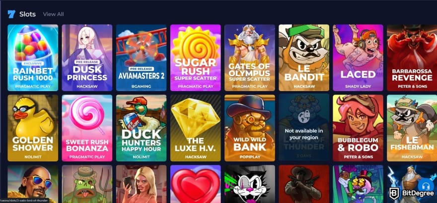 Rainbet review: select the game to play.