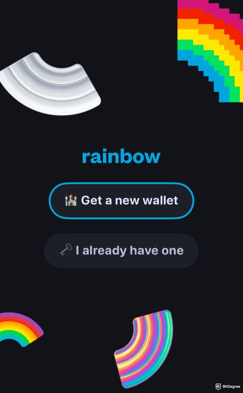 Rainbow wallet review: the beginning of the Rainbow wallet mobile app setup screen.