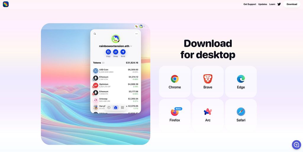 Rainbow wallet review: a preview ofthe Rainbow wallet browser extension download page.