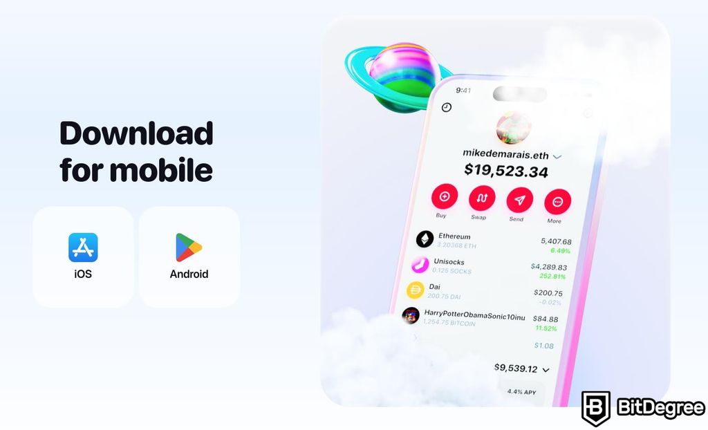 Rainbow wallet review: a preview of the Download for mobile section.