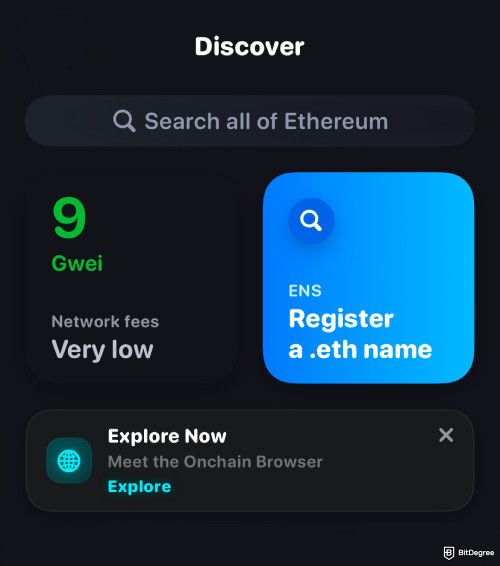 Rainbow wallet review: Rainbow wallet mobile app's Discover screen.