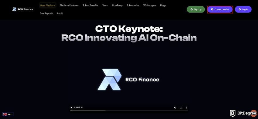 RCO Finance reviews: connecting wallet for the RCOF token presale.
