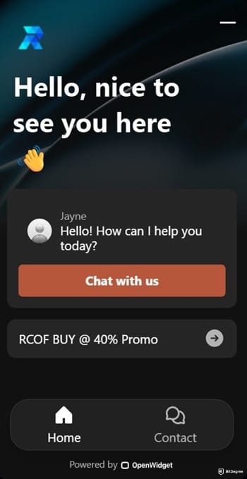 RCO Finance reviews: the customer support interface.