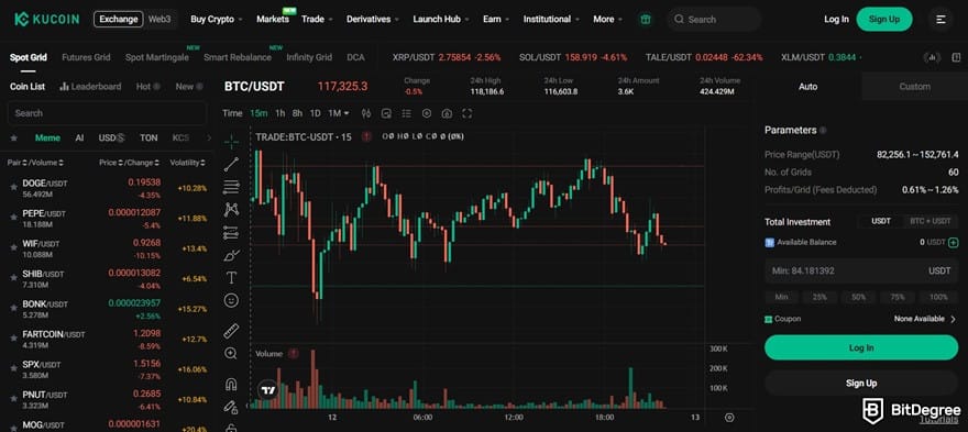 RCO Finance reviews: KuCoin's automated trading interface.