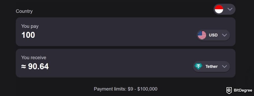 Reels.io casino review: select the currency and input the amount.