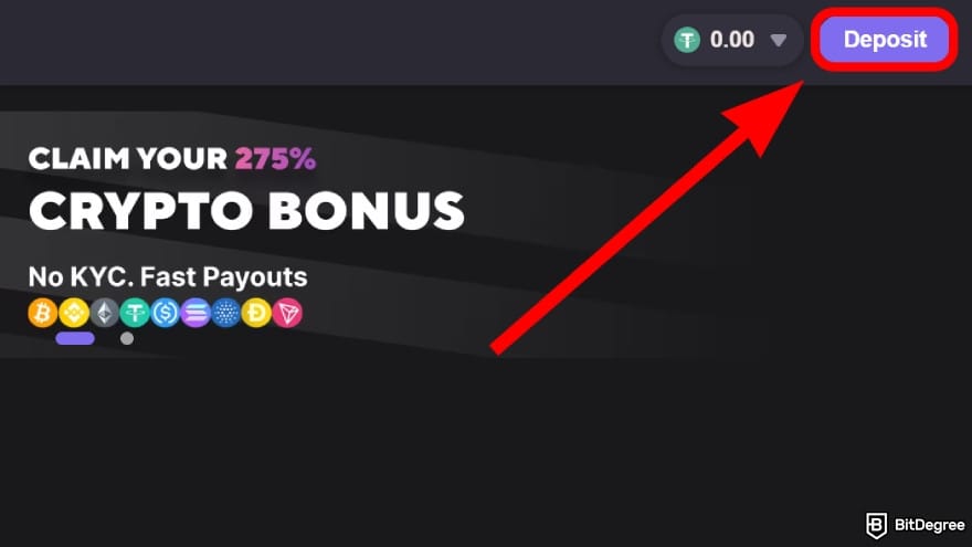Reels.io casino review: click on the [Deposit] button.