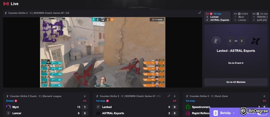 Reels.io review: eSports section of the platform.