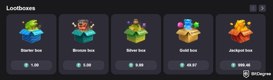 Reels.io casino review: available lootboxes.
