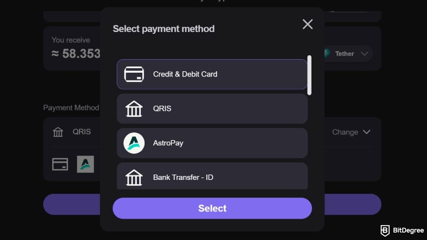 Reels.io casino review: payment options for buying crypto.