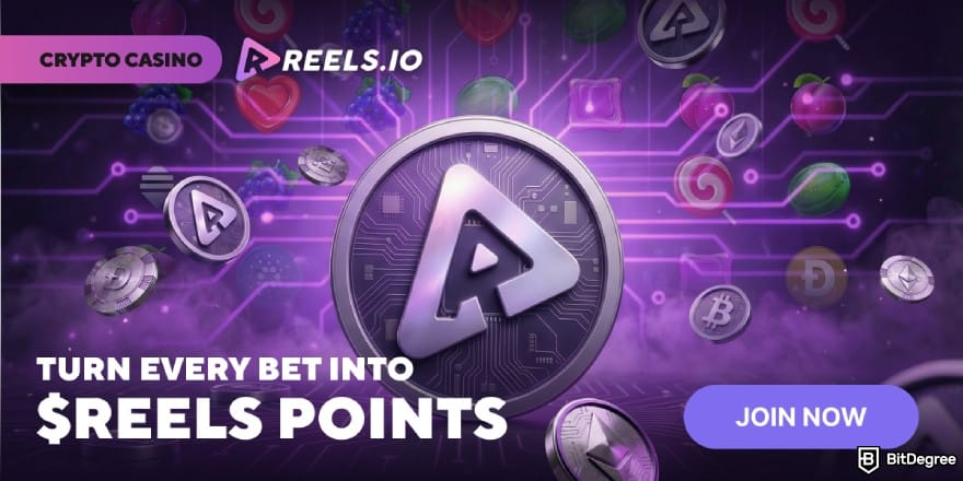 Reels.io casino review: a promotional banner for Reels.io crypto casino.