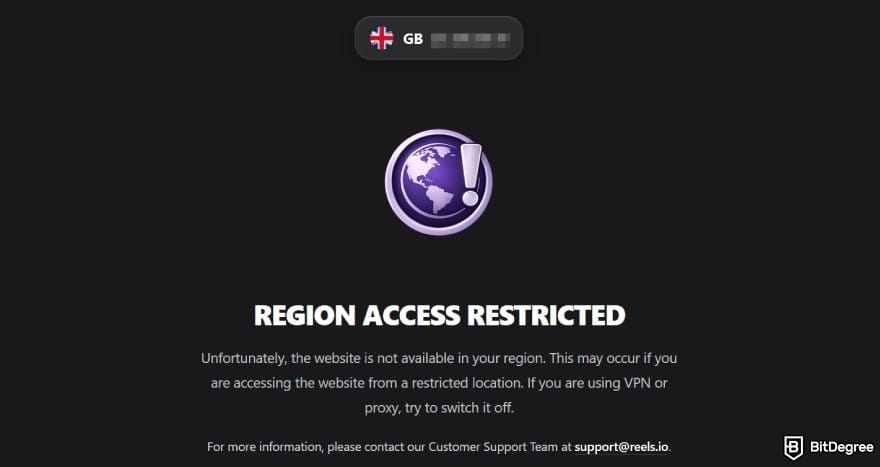 Reels.io casino review: access to the website is restricted.