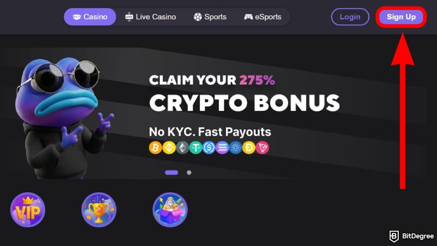 Reels.io casino review: signing up on web browser.