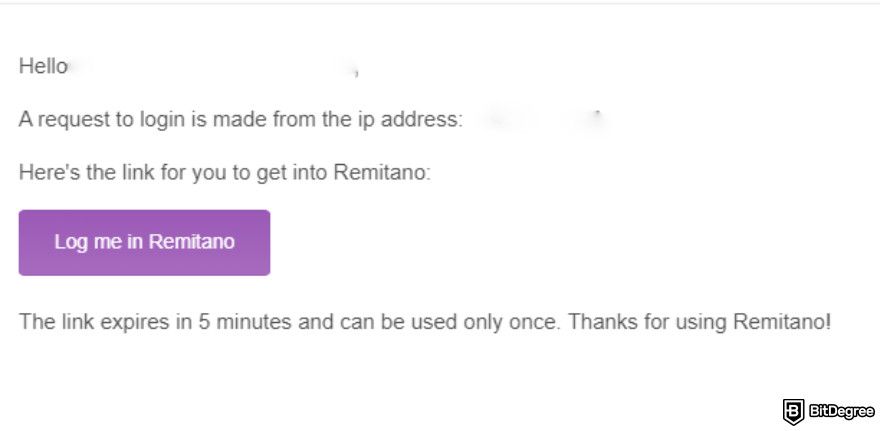 Remitano review: email verification.