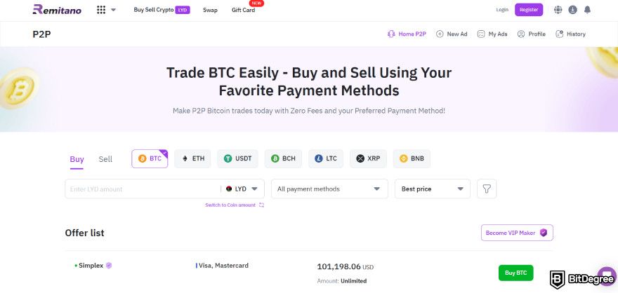 Remitano review: P2P trading.