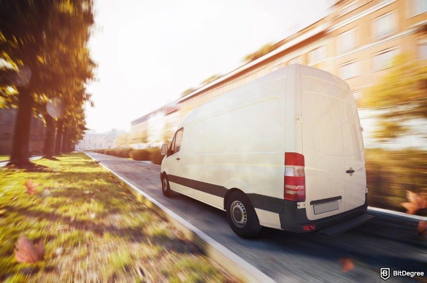 Remitly alternative: a van speeding up to illustrate delivery speed.