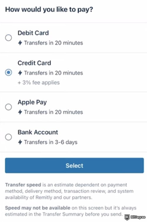 Remitly review: payment methods on Remitly.