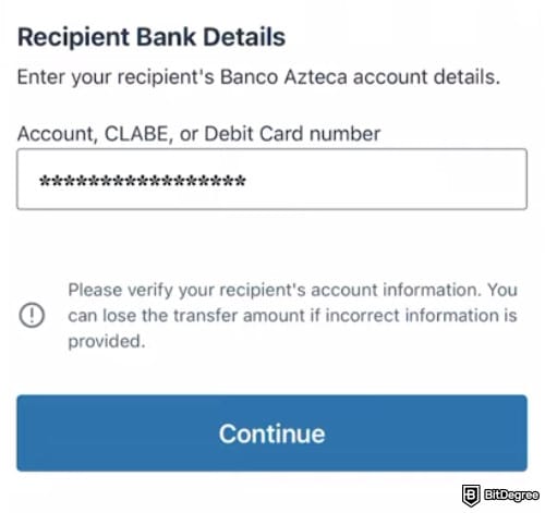 Remitly review: entering the recipient's details.