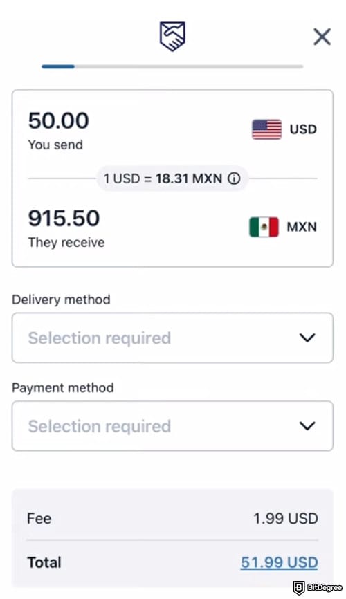 Remitly review: total fee for USD-MXN conversion.