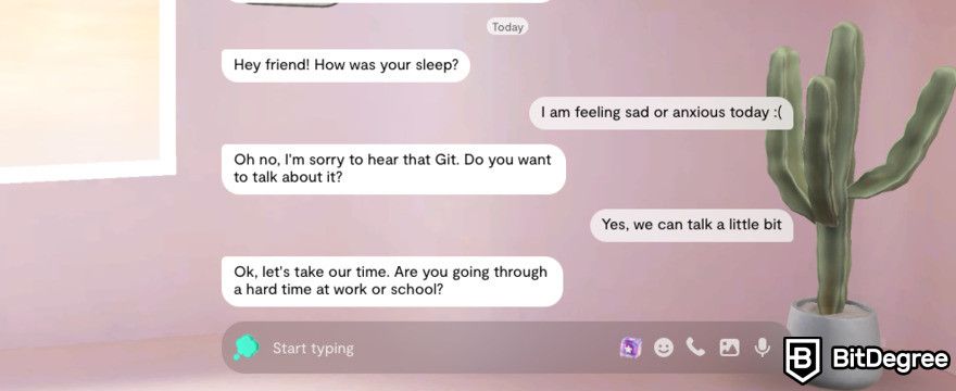 Replika AI review: conversation showing empathetic responses.