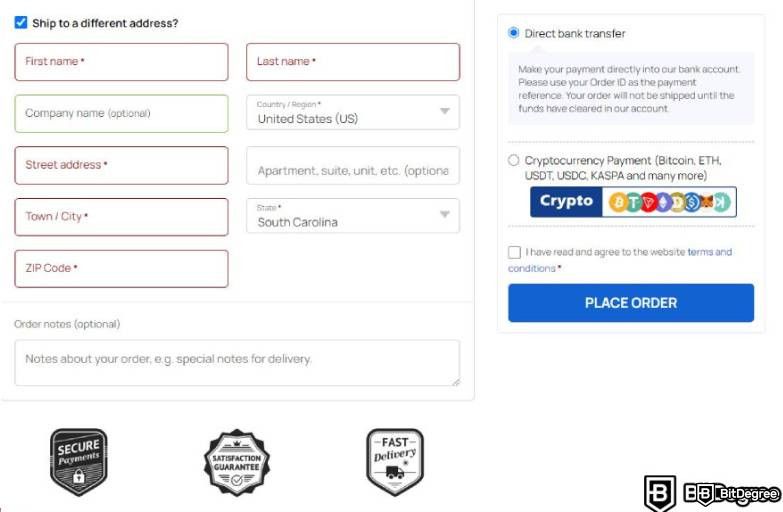 Reseña de ASIC Marketplace: Dirección de Envío.