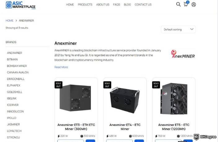 Reseña de ASIC Marketplace: Página de AnexMiners.