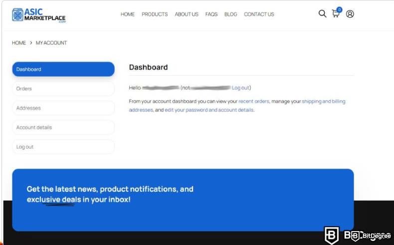 Reseña de ASIC Marketplace: Panel de Control.
