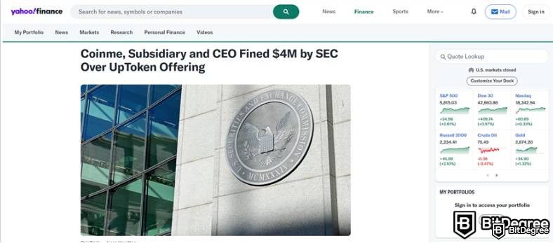 Reseña de Coinme: Coinme en la Página de Yahoo Finance.