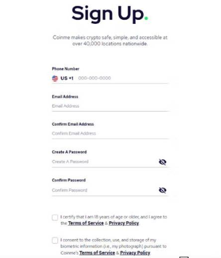 Reseña de Coinme: Página de Registro.
