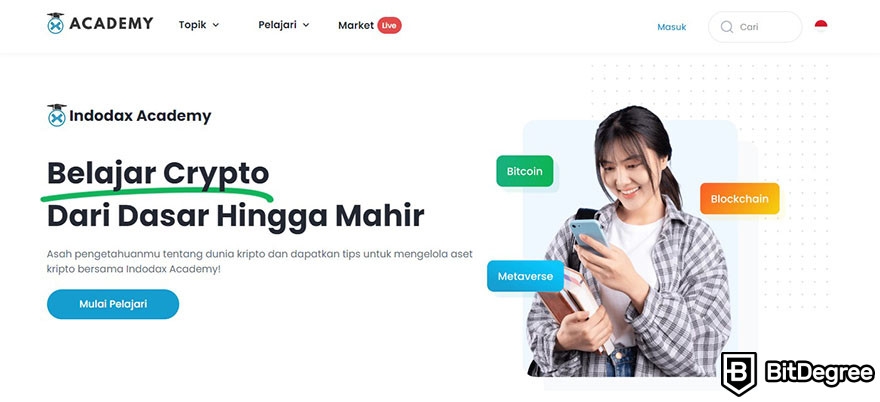 Review Indodax: landing page Indodax Academy.