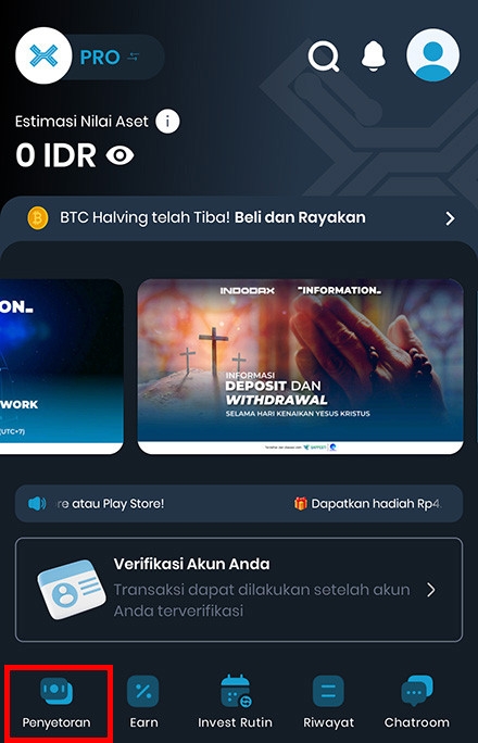 Review Indodax: tampilan aplikasi Indodax dengan tombol 