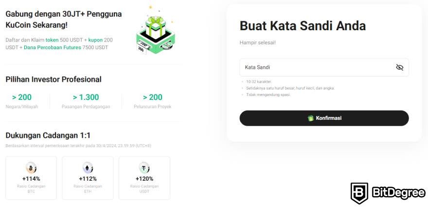 Review KuCoin: pembuatan kata sandi.